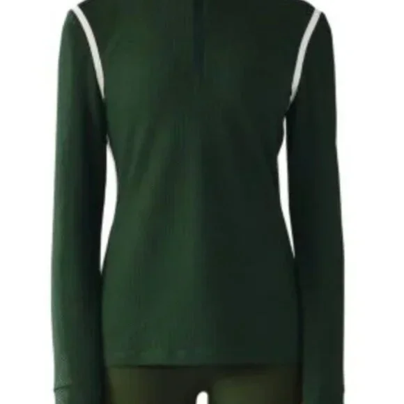 Tory Sport Reflective-Stripe Quarter-Zip Pullover Color: Conifer Size: XL - Picture 3 of 8